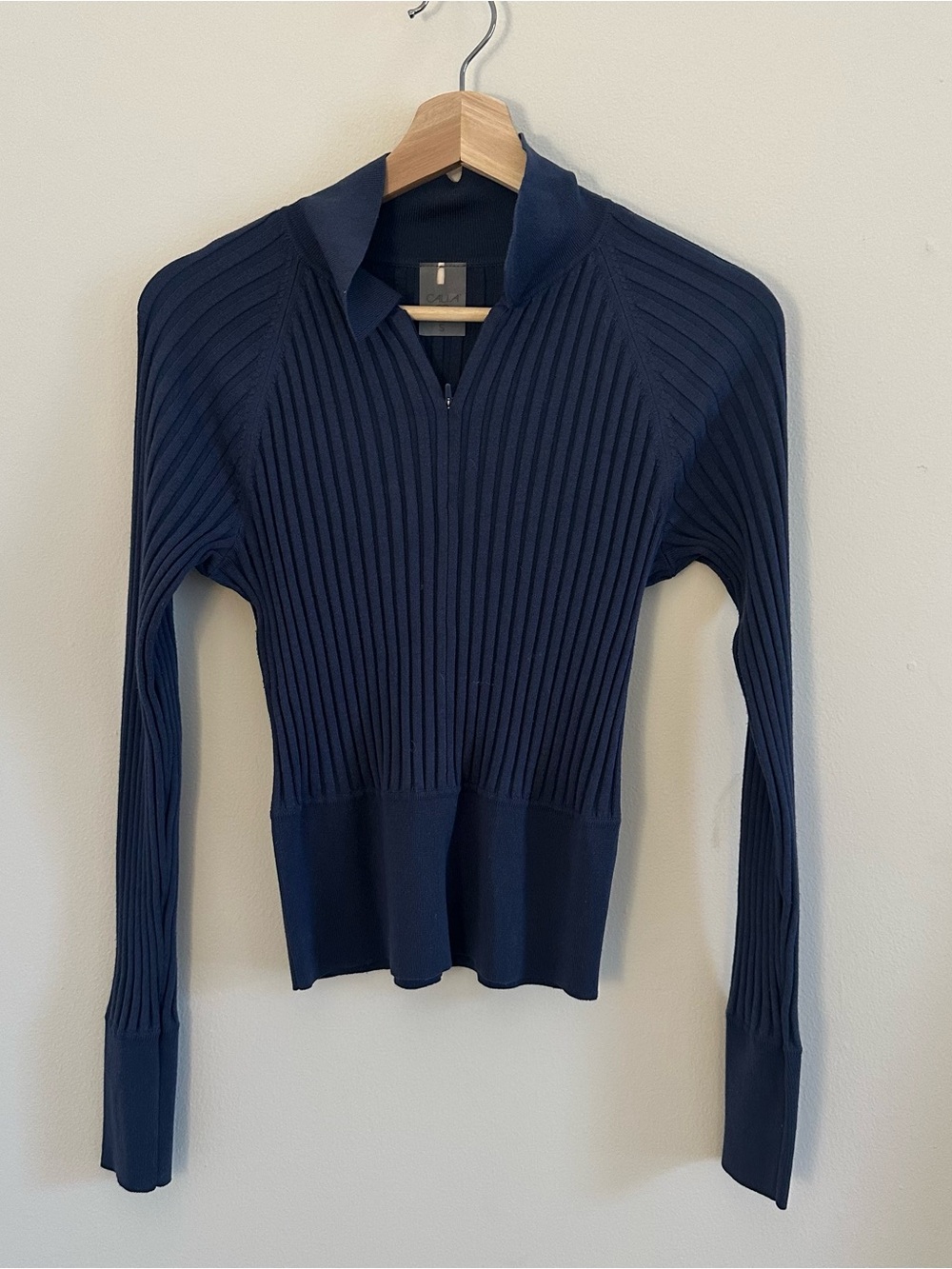 CALIA by Carrie Underwood Navy Ribbed Zip-Front Long Sleeve Top